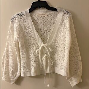 Tiffany & Grey Women’s Open Knitted Sweater White Cropped with Bows | Small